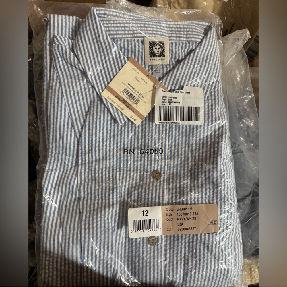 🎉LAST PIECE🎉ANNE KLEIN Seersucker‎ Diane Midi Shirt Dress - Picture 4 of 6